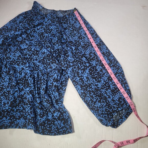 Walter Baker Blue Black Long Sleeve Printed Blouse No Size Tag See Measurements - Picture 5 of 7